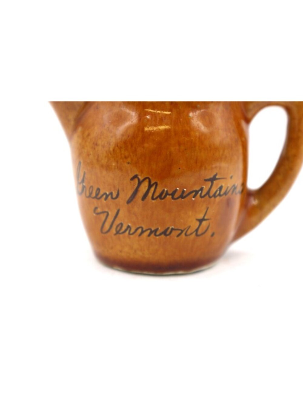 Mini Creamer Pitcher Green Mountains Vermont Brown Ceramic Pottery Vtg Souvenir - Picture 2 of 11